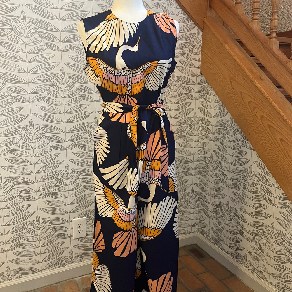 Elegant Navy Jumpsuit with Bird Print 6-10